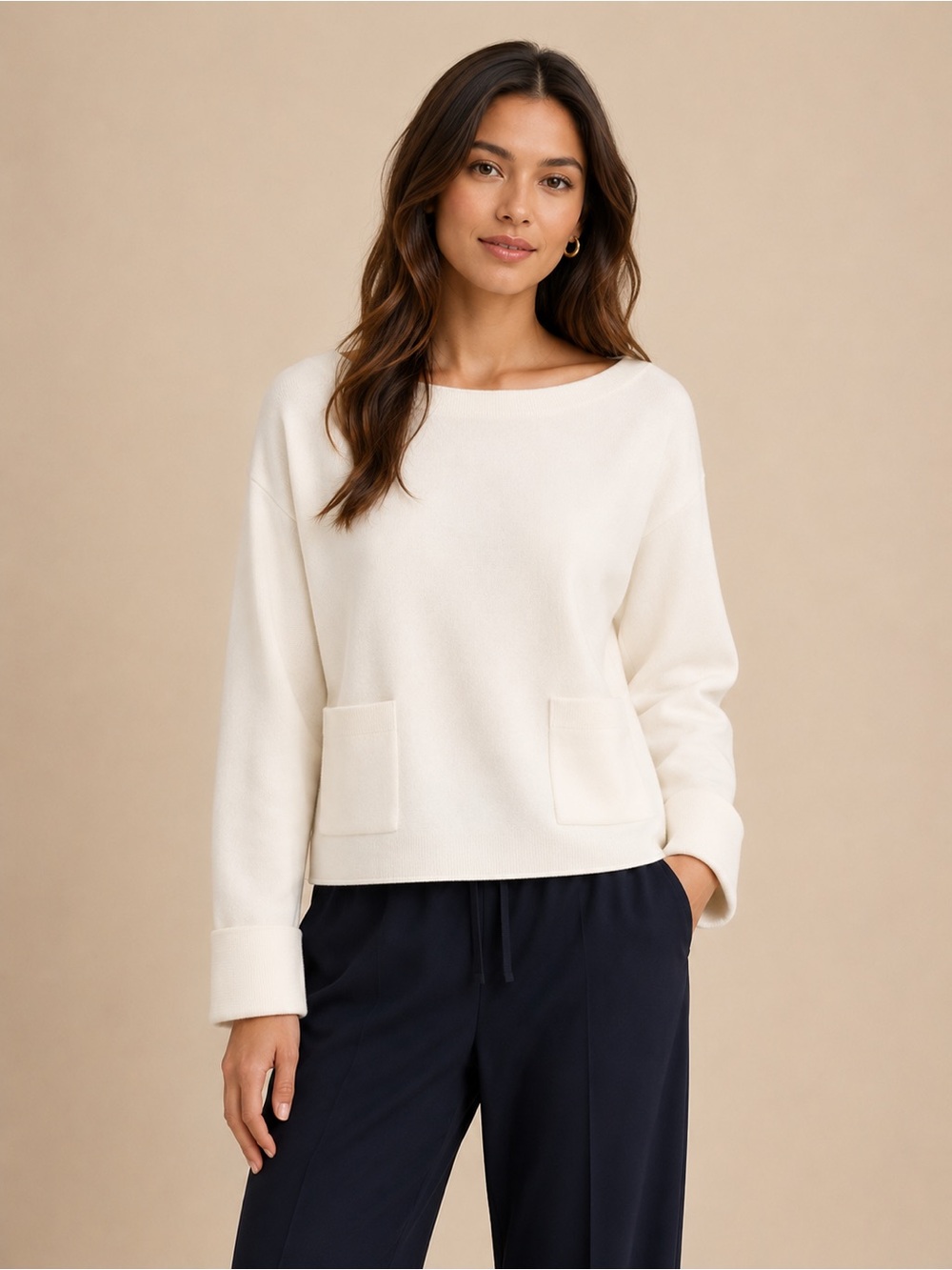 LOFT Whisper White Boatneck Pocket Sweater | Size Small Petite NWT